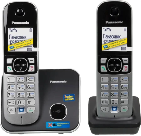 Радиотелефон DECT Panasonic KX-TG6812RU черный комплект из двух трубок, АОН